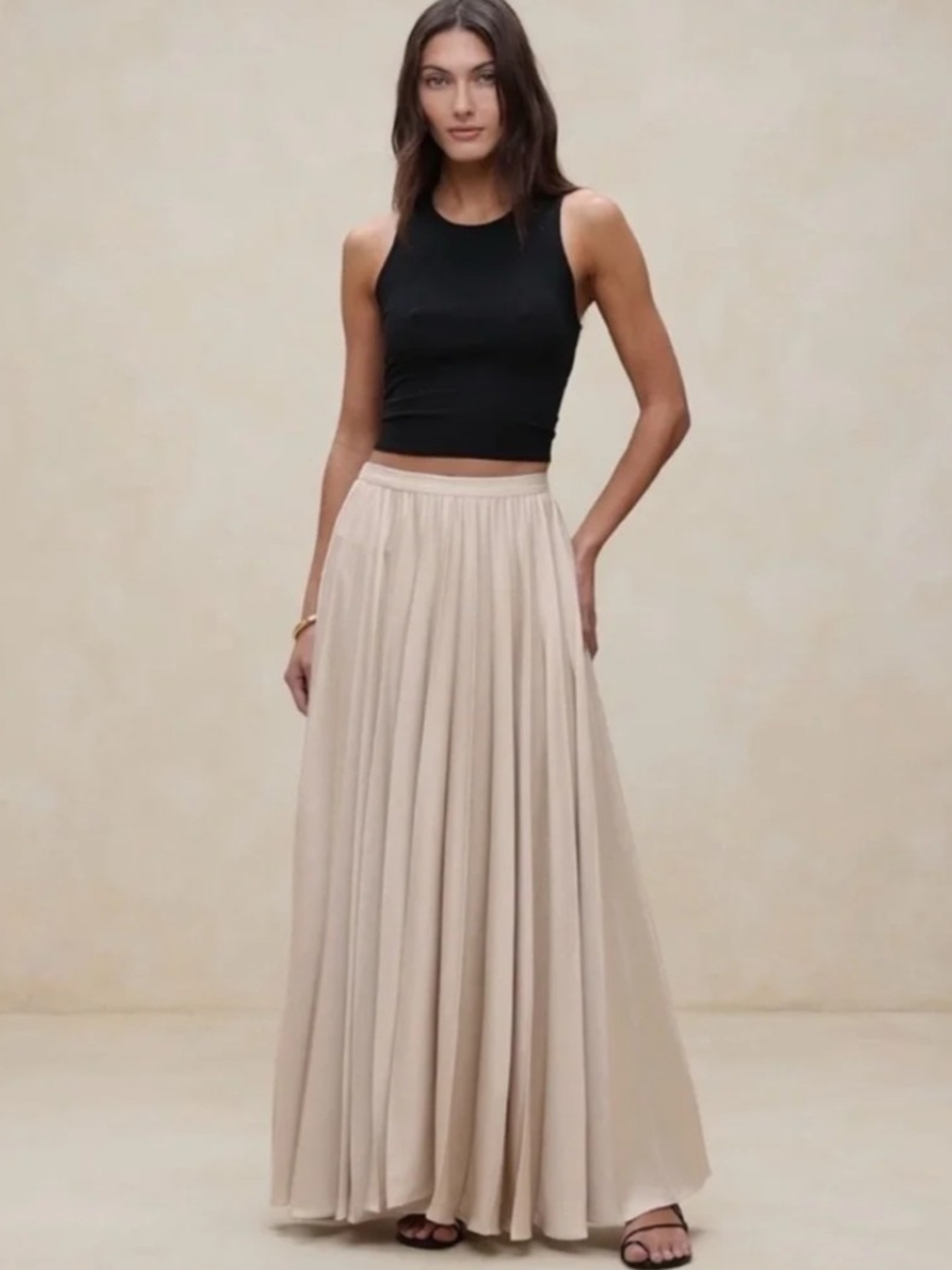 Banana Republic Ness Pleated Satin Maxi Skirt In Champagne